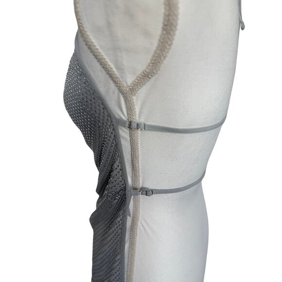 WeWoreWhat Crystal Cowl Neck Top XS Silver Mesh Sleeveless Party Rhinestones - Picture 5 of 8
